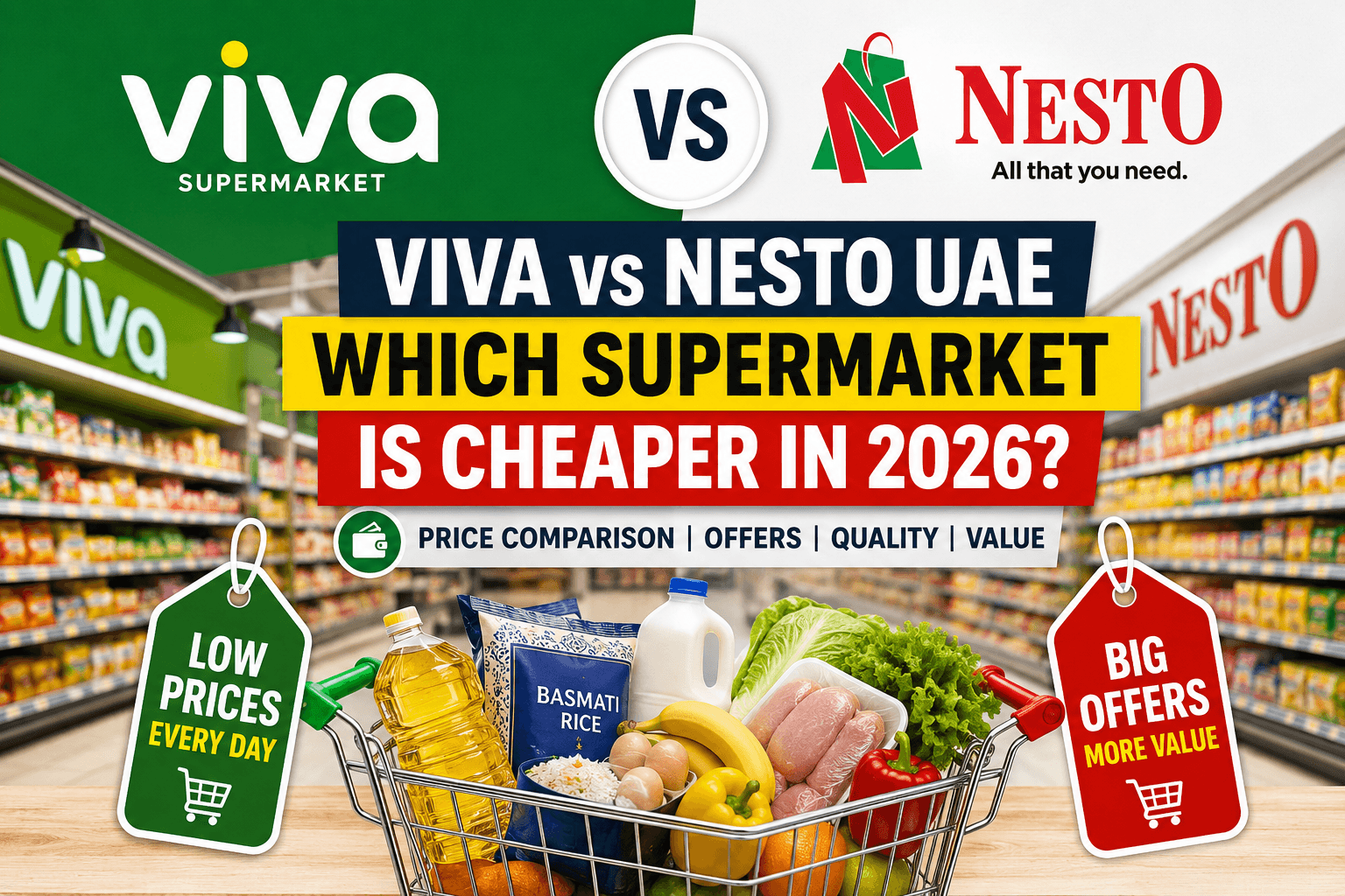 Viva vs Nesto UAE supermarket price comparison for grocery savings in Dubai