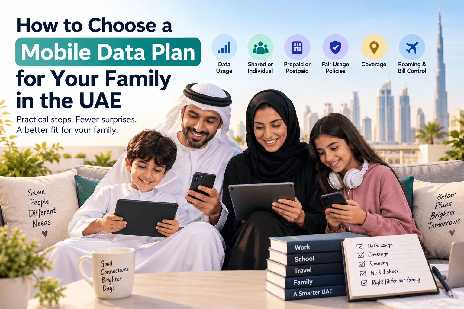 Family comparing mobile-data needs and plan options in the UAE