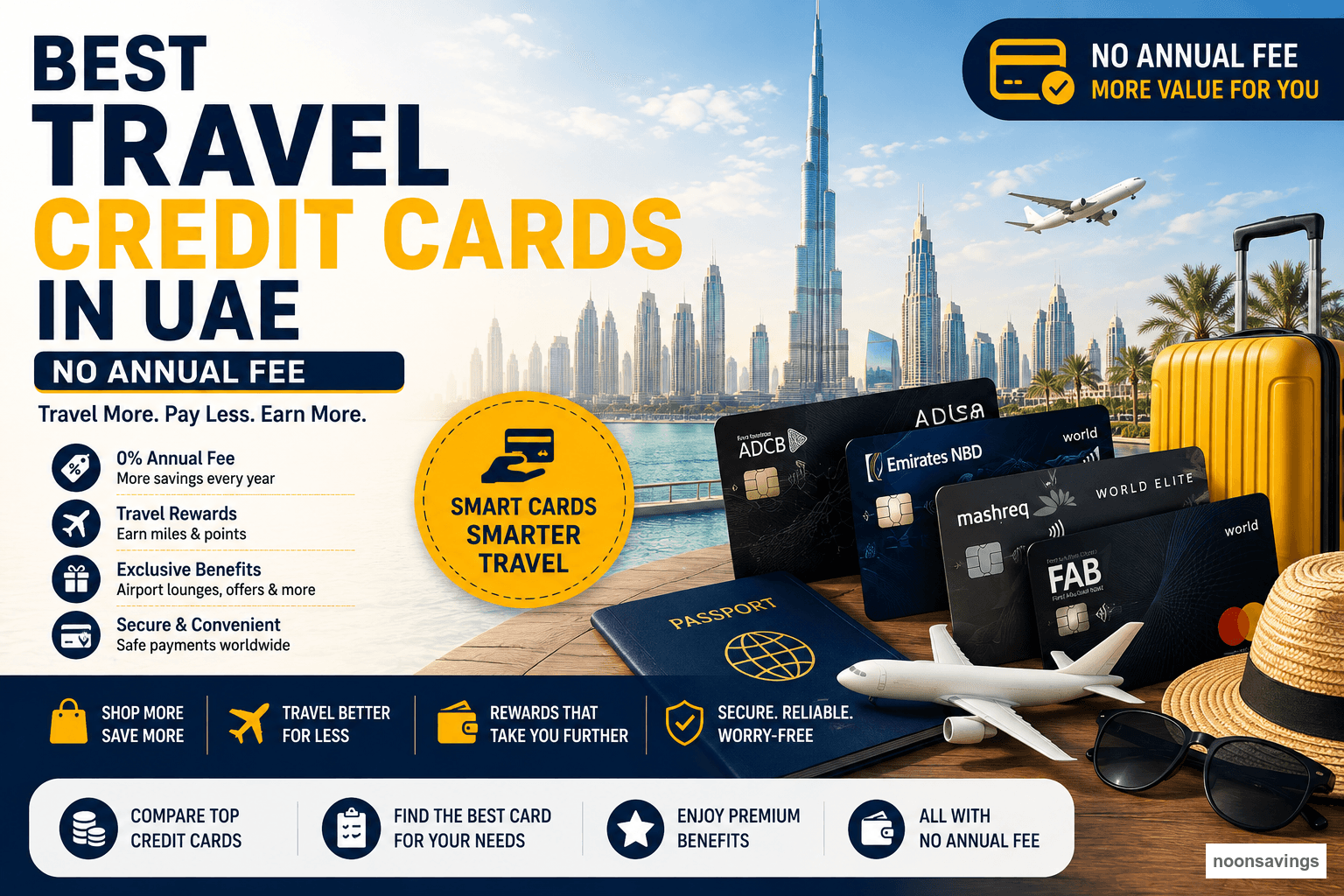 Travel wallet and credit card comparing fee cost with practical travel value in the UAE