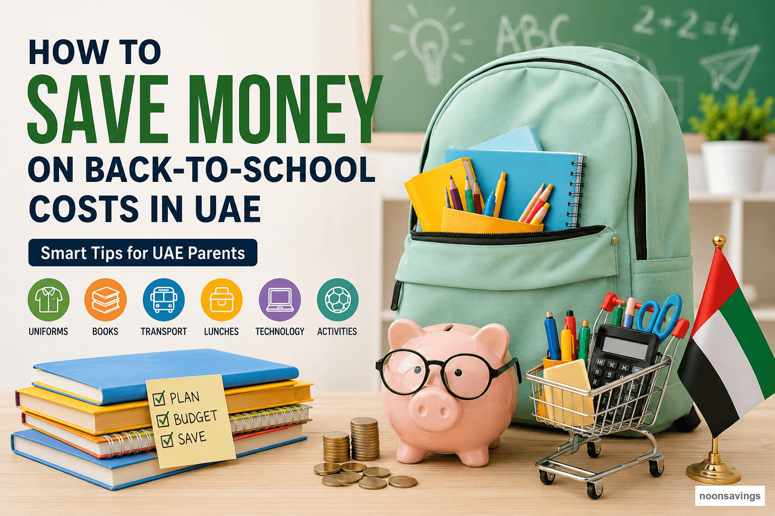 Parent planning a UAE back-to-school budget with uniforms, books and stationery