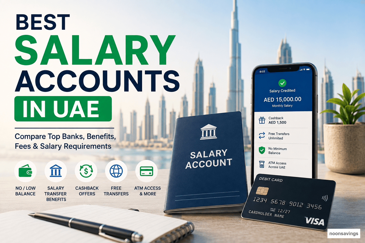 Best salary accounts in UAE comparison for salary transfer benefits, fees and minimum balance