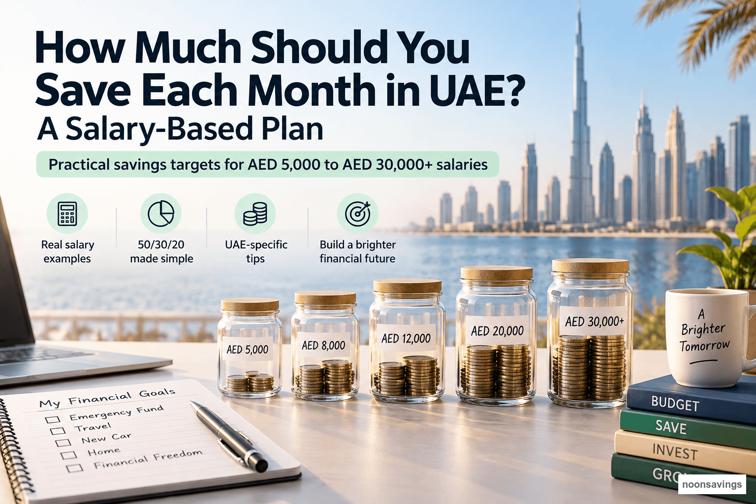 UAE monthly savings plan by salary, from AED 5,000 to AED 30,000 plus