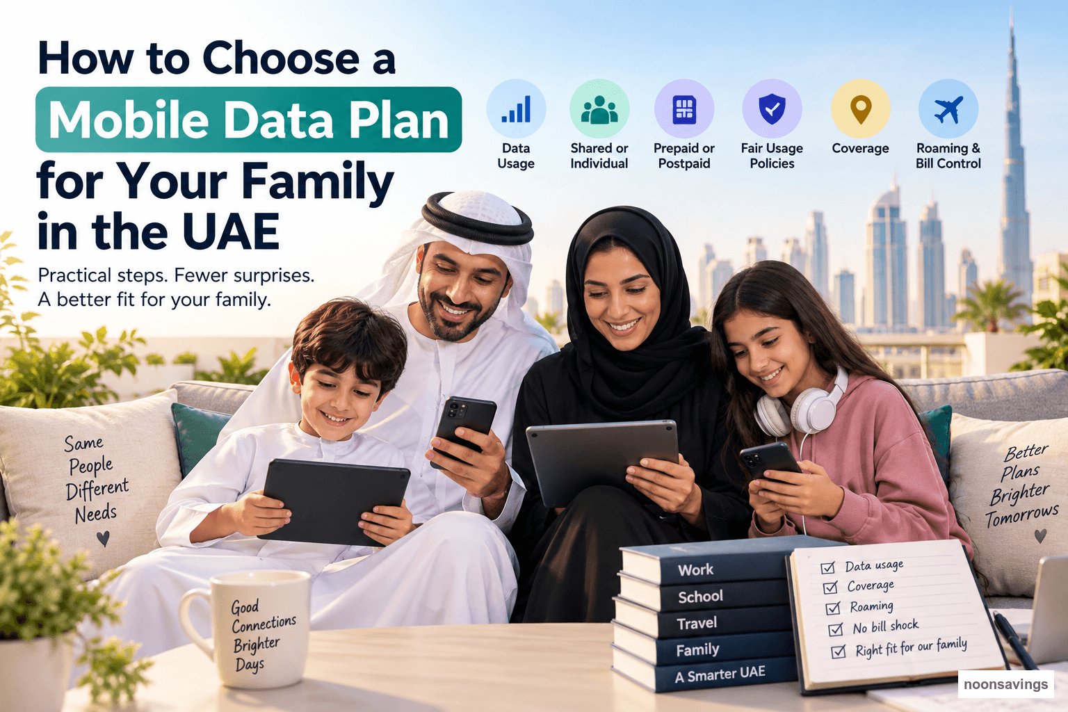 Family comparing mobile-data needs and plan options in the UAE