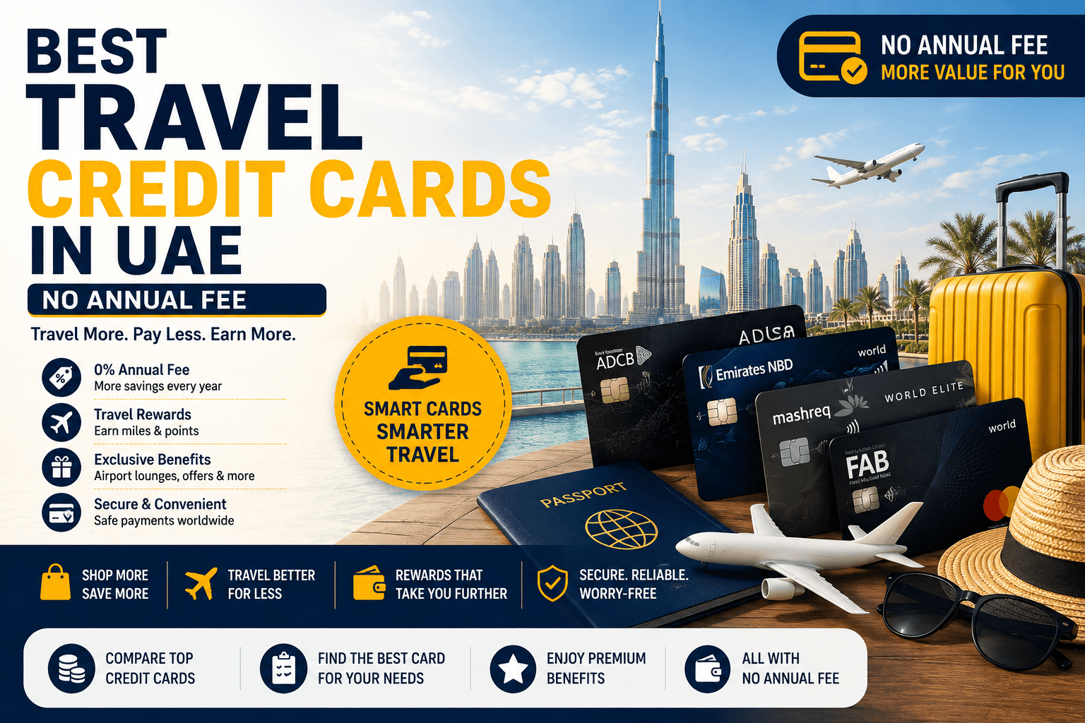 Travel wallet and credit card comparing fee cost with practical travel value in the UAE